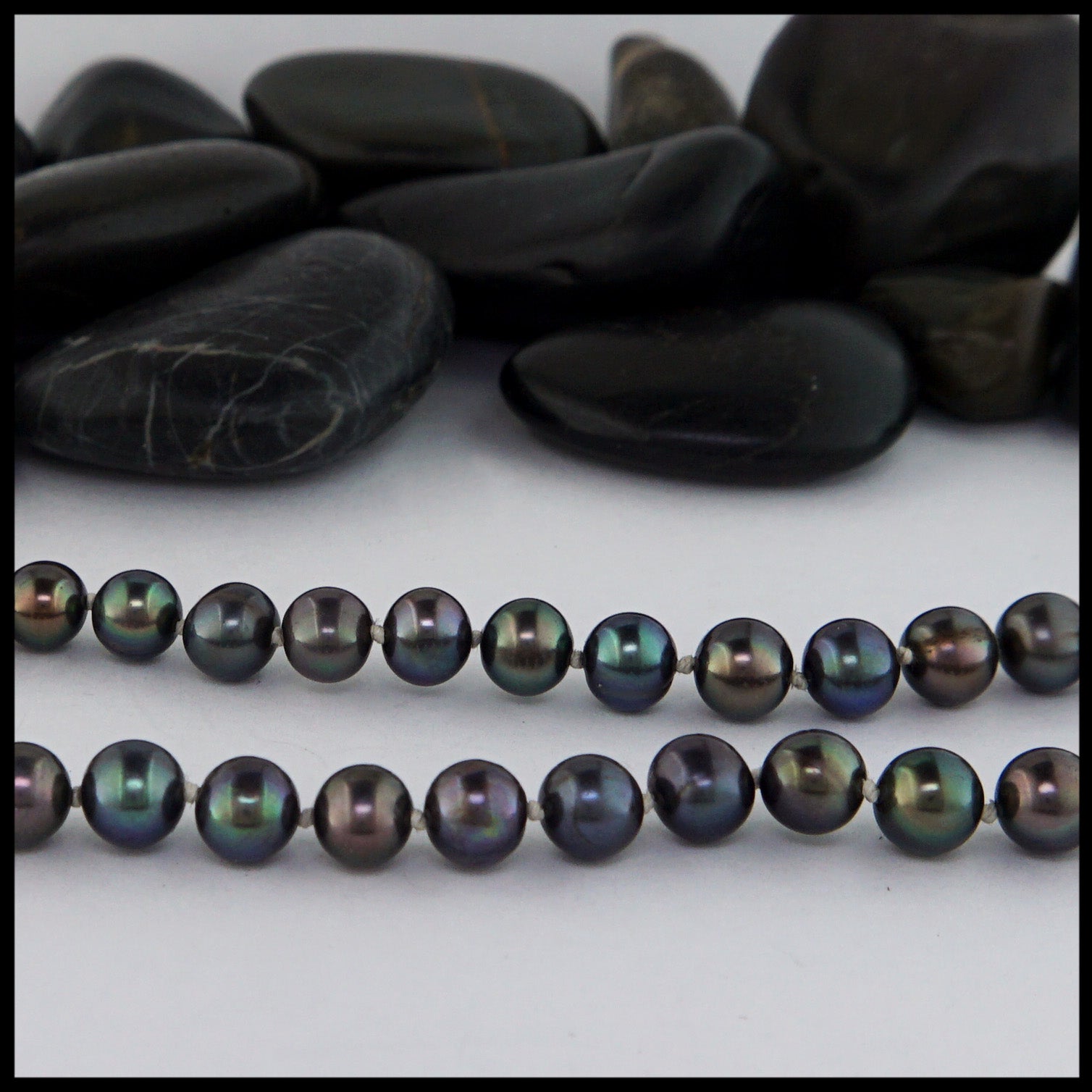TN032 (AA 10-12mm Tahitian Black Pearl Necklace 14k White gold clasp) -  pacific pearls international